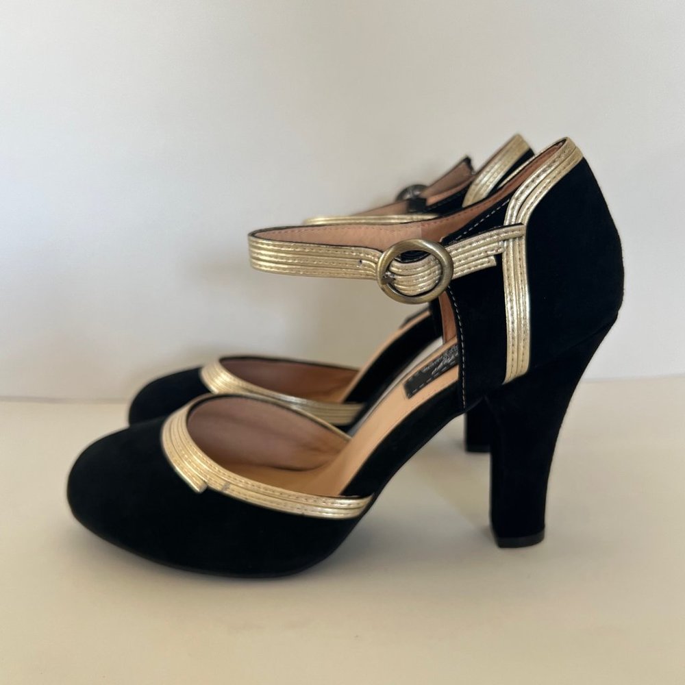 Lola Ramona Jacqueline Black & Gold Ankle Strap Pumps Size 40, BN Without Box